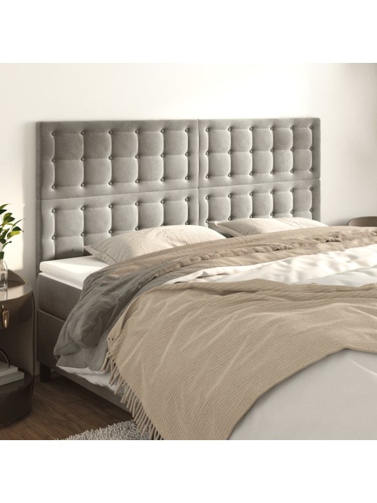 Voodipeatsid 4 tk, helehall, 90x5x78/88 cm, samet