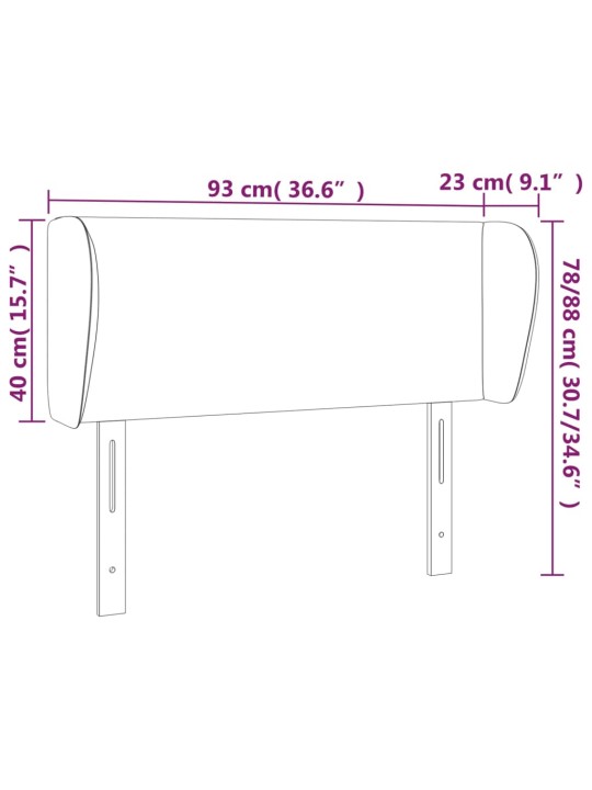 Voodipeats servadega, must, 93x23x78/88 cm, samet