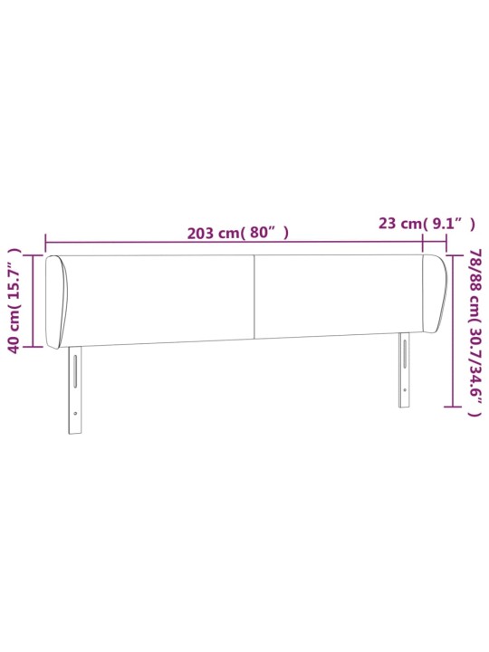 Voodipeats servadega, must, 203x23x78/88 cm, samet