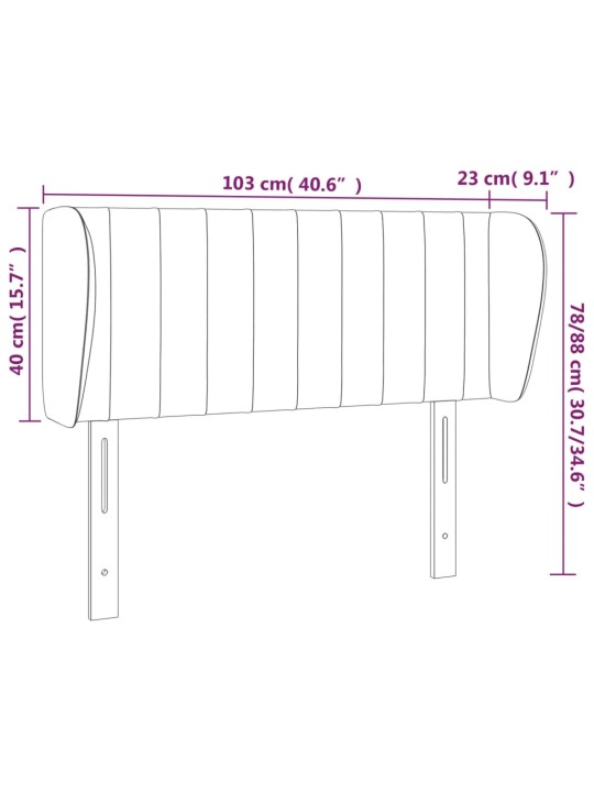 Voodipeats servadega, helehall, 103x23x78/88 cm, samet