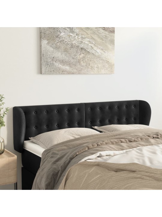 Voodipeats servadega, must, 147x23x78/88 cm, samet