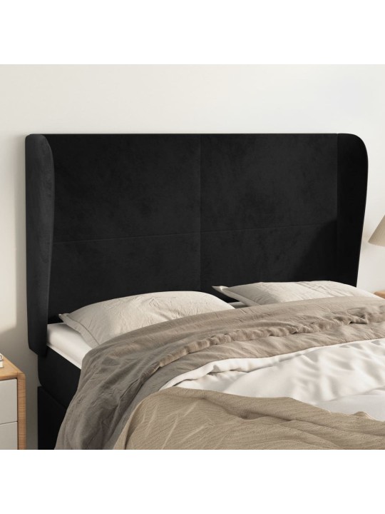 Voodipeats servadega, must, 147x23x118/128 cm, samet