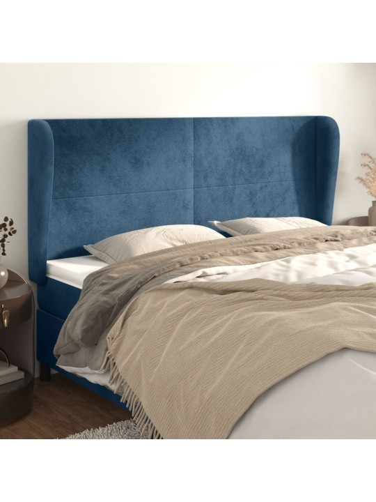 Voodipeats servadega, tumesinine, 163x23x118/128 cm, samet