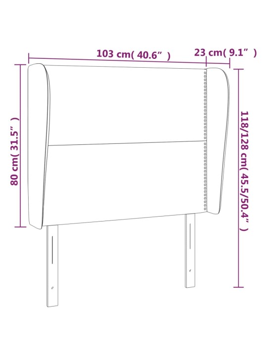 Voodipeats servadega, helehall, 103x23x118/128 cm, samet