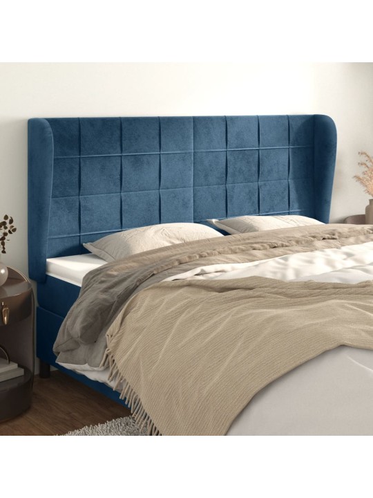 Voodipeats servadega, tumesinine, 163x23x118/128 cm, samet
