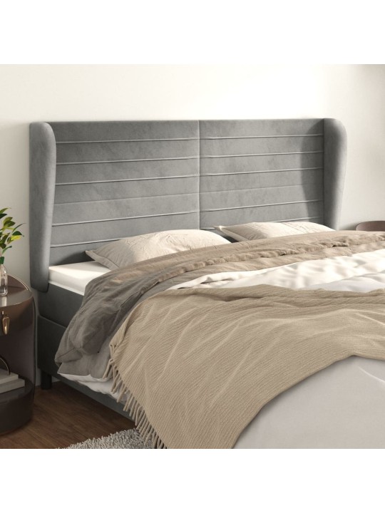 Voodipeats servadega, helehall, 163x23x118/128 cm, samet