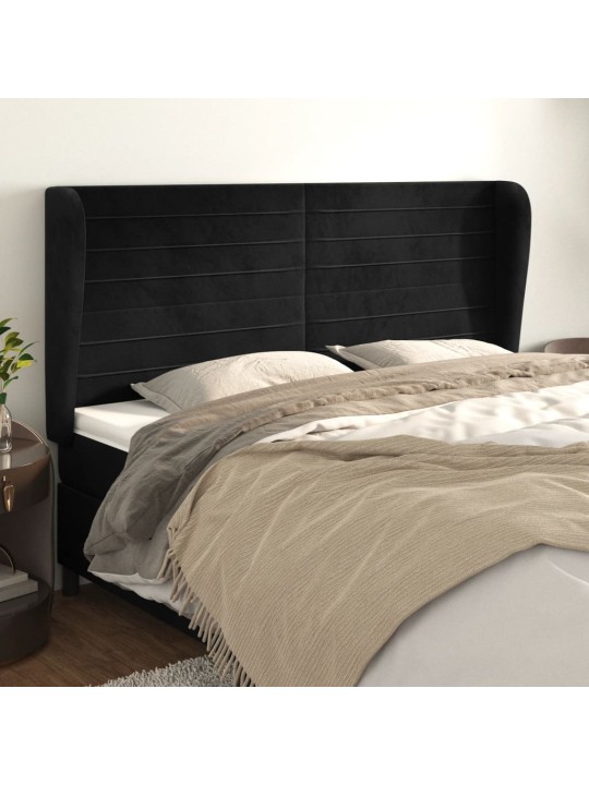 Voodipeats servadega, must, 163x23x118/128 cm, samet