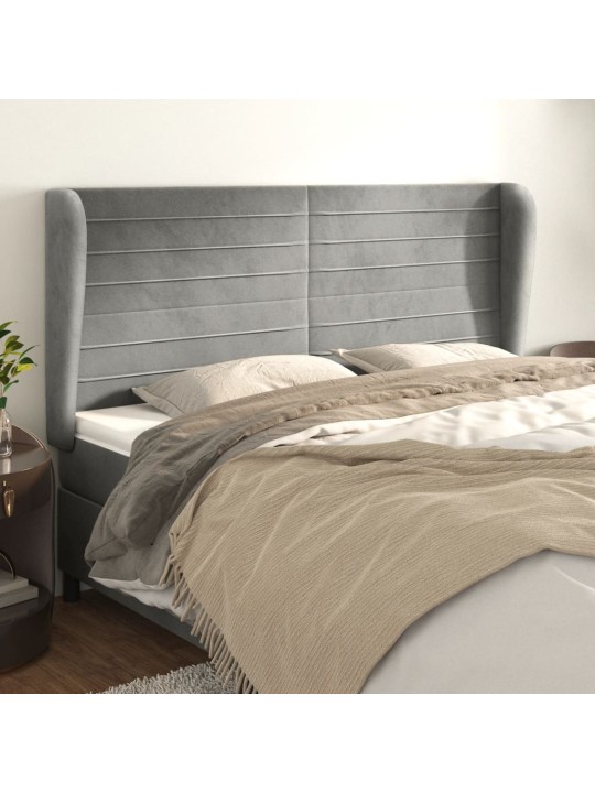Voodipeats servadega, helehall, 183x23x118/128 cm, samet
