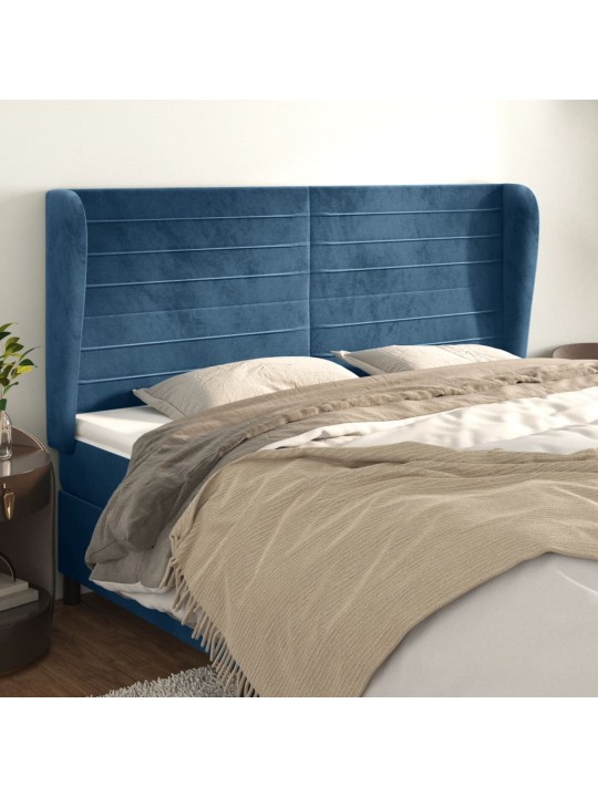 Voodipeats servadega, tumesinine, 203x23x118/128 cm, samet