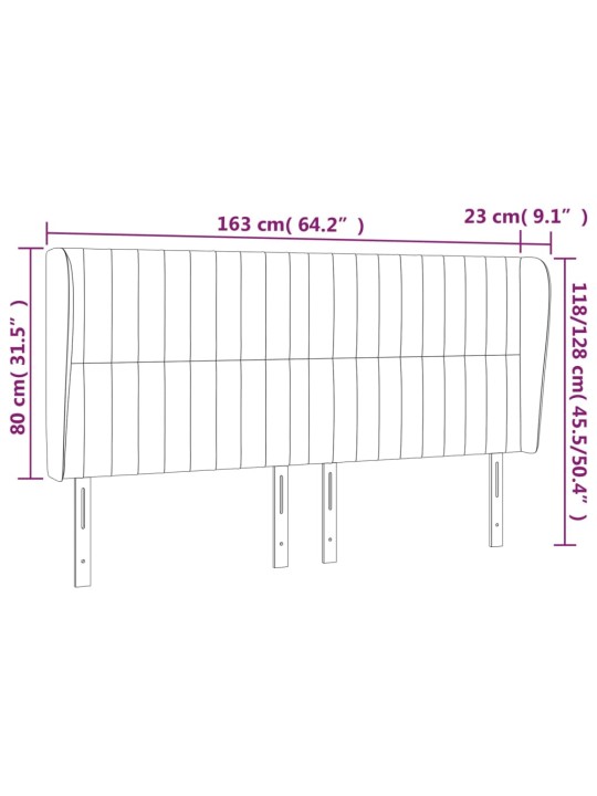 Voodipeats servadega, helehall, 163x23x118/128 cm, samet