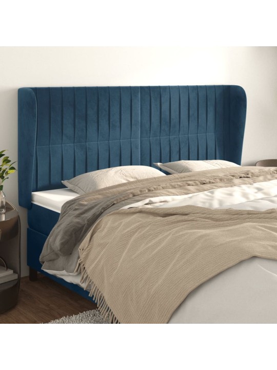 Voodipeats servadega, tumesinine, 163x23x118/128 cm, samet