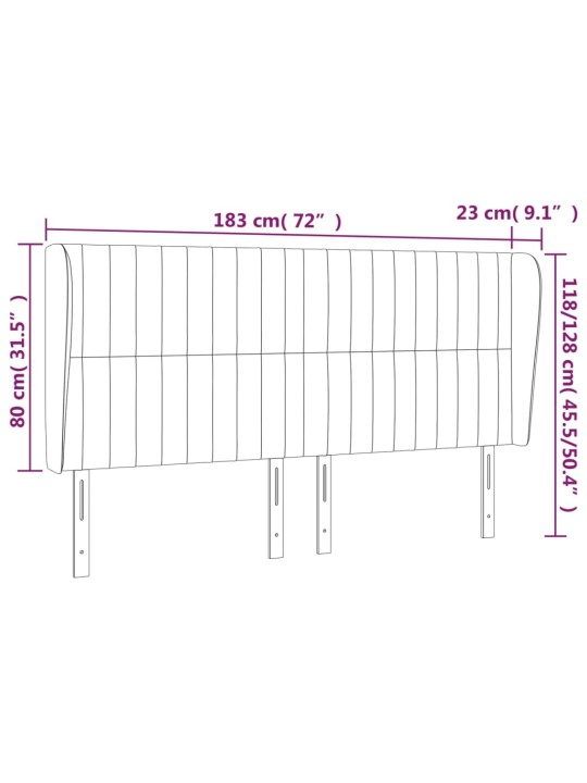 Voodipeats servadega, tumehall, 183x23x118/128 cm, samet