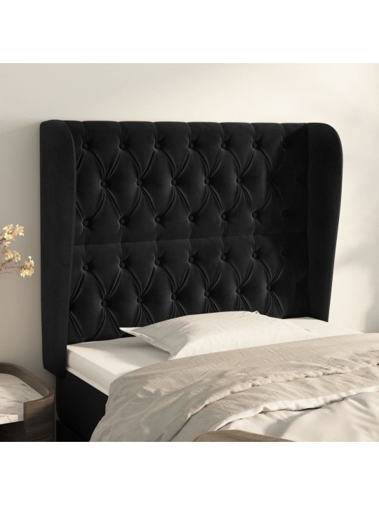 Voodipeats servadega, must, 93x23x118/128 cm, samet