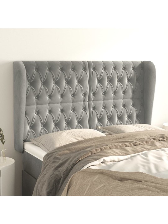 Voodipeats servadega, helehall, 147x23x118/128 cm, samet