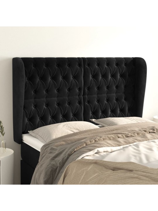 Voodipeats servadega, must, 147x23x118/128 cm, samet