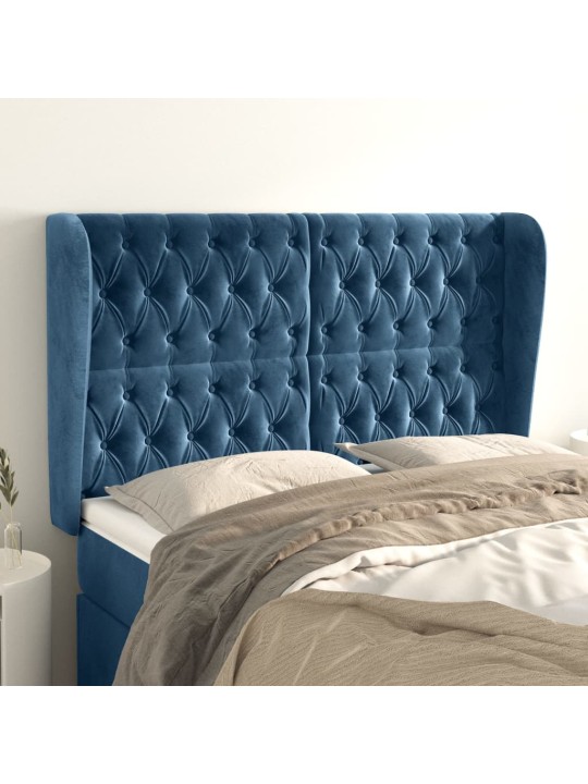 Voodipeats servadega, tumesinine, 147x23x118/128 cm, samet