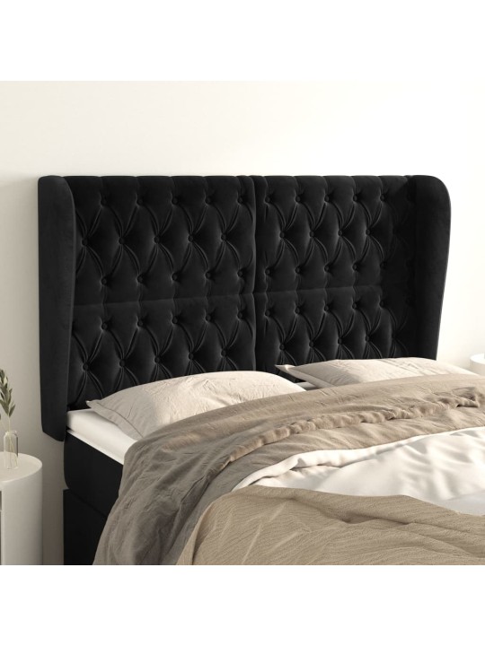 Voodipeats servadega, must, 163x23x118/128 cm, samet