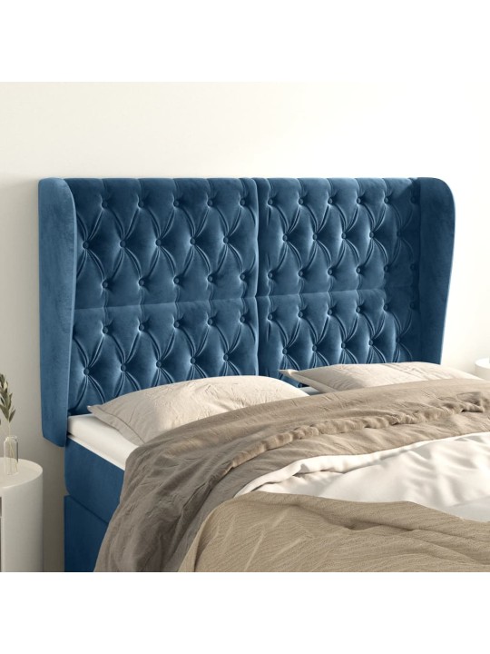 Voodipeats servadega, tumesinine, 163x23x118/128 cm, samet