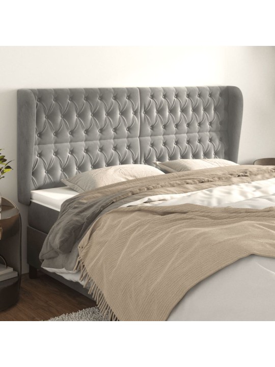 Voodipeats servadega, helehall, 183x23x118/128 cm, samet