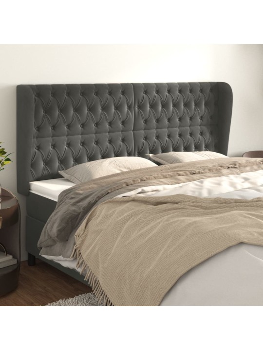Voodipeats servadega, tumehall, 183x23x118/128 cm, samet
