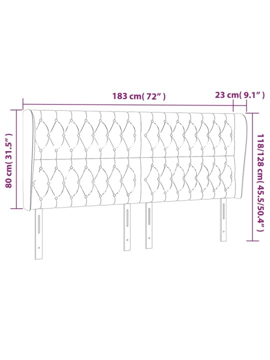 Voodipeats servadega, tumeroheline, 183x23x118/128 cm, samet