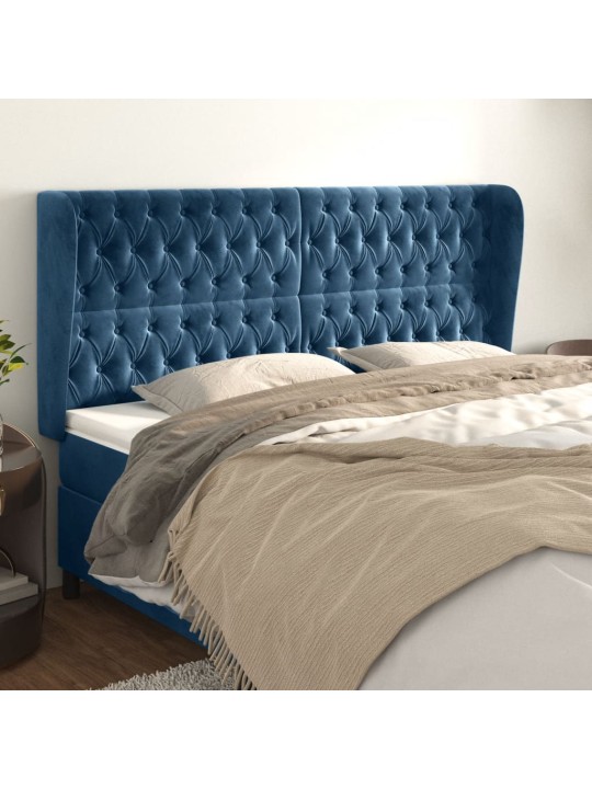 Voodipeats servadega, tumesinine, 203x23x118/128 cm, samet