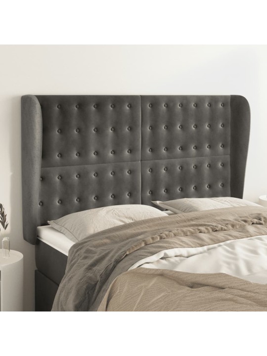 Voodipeats servadega, tumehall, 147x23x118/128 cm, samet
