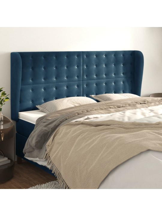 Voodipeats servadega, tumesinine, 163x23x118/128 cm, samet