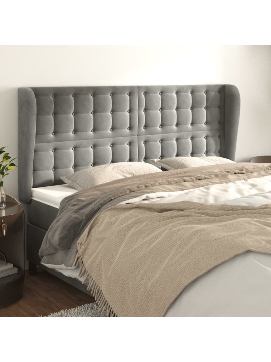Voodipeats servadega, helehall, 183x23x118/128 cm, samet