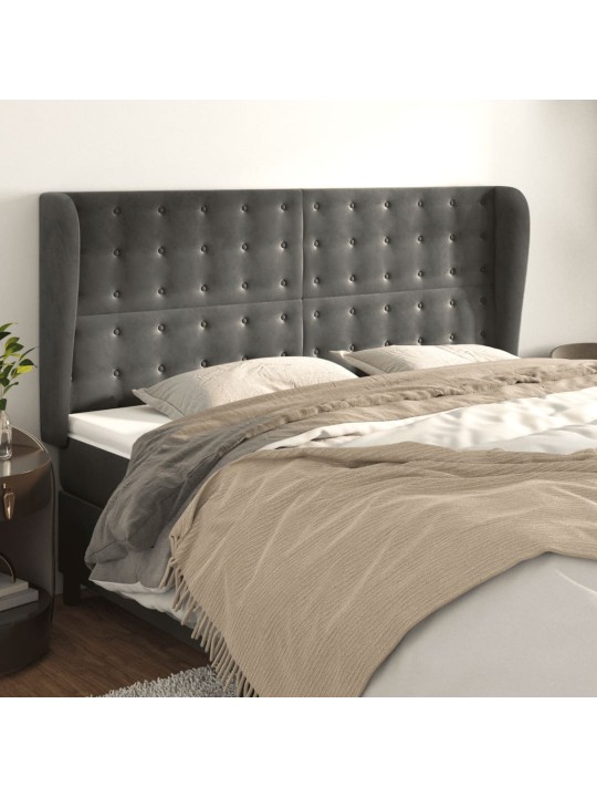 Voodipeats servadega, tumehall, 183x23x118/128 cm, samet