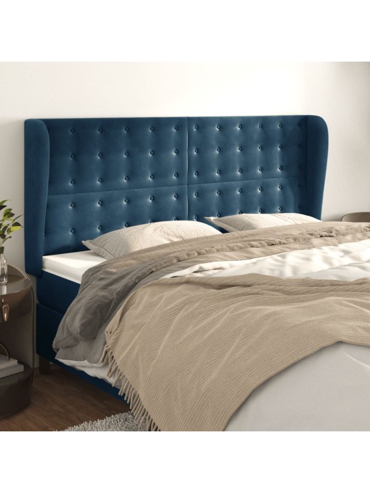 Voodipeats servadega, tumesinine, 183x23x118/128 cm, samet