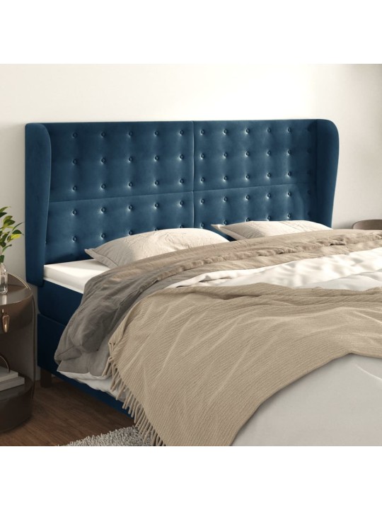 Voodipeats servadega, tumesinine, 203x23x118/128 cm, samet