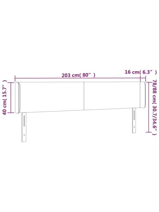 Voodipeats servadega, helehall, 203x16x78/88 cm, samet