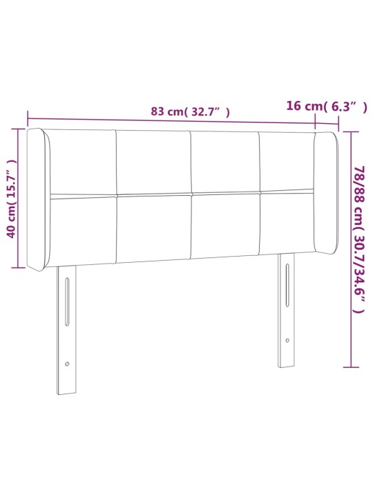 Voodipeats servadega, helehall, 83x16x78/88 cm, samet