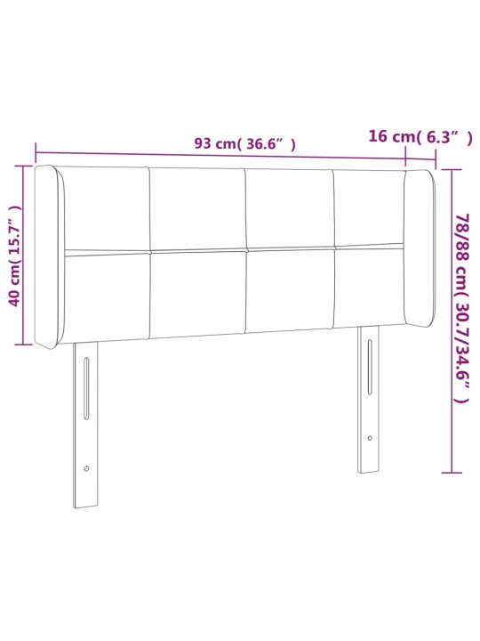 Voodipeats servadega, helehall, 93x16x78/88 cm, samet