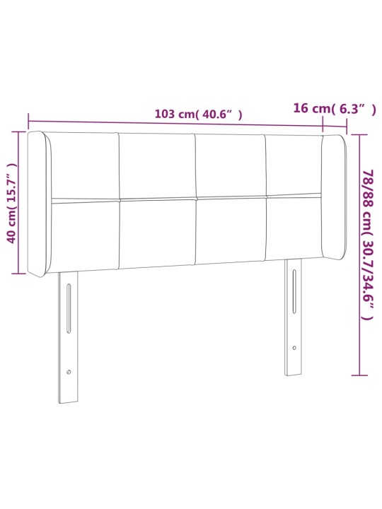 Voodipeats servadega, helehall, 103x16x78/88 cm, samet