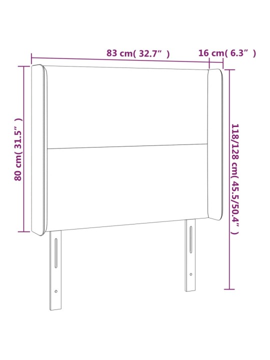 Voodipeats servadega, helehall, 83x16x118/128 cm, samet