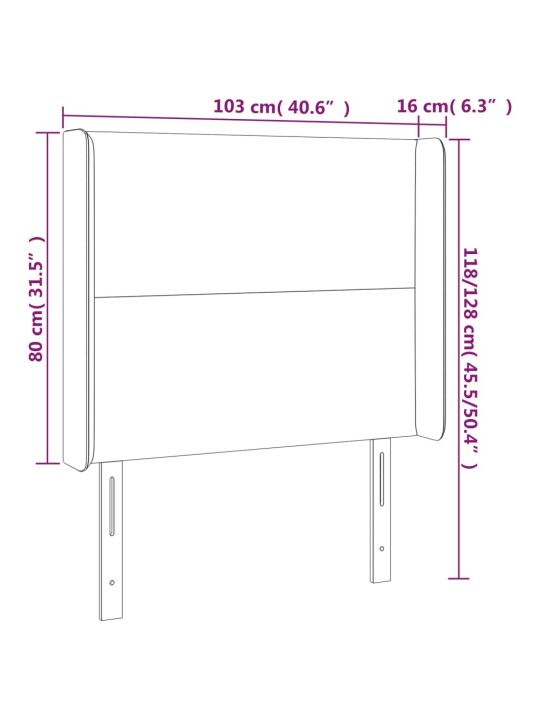 Voodipeats servadega, helehall, 103x16x118/128 cm, samet