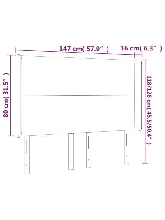 Voodipeats servadega, tumehall, 147x16x118/128 cm, samet