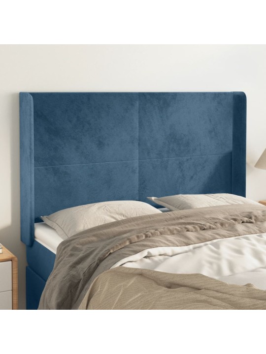 Voodipeats servadega, tumesinine, 147x16x118/128 cm, samet
