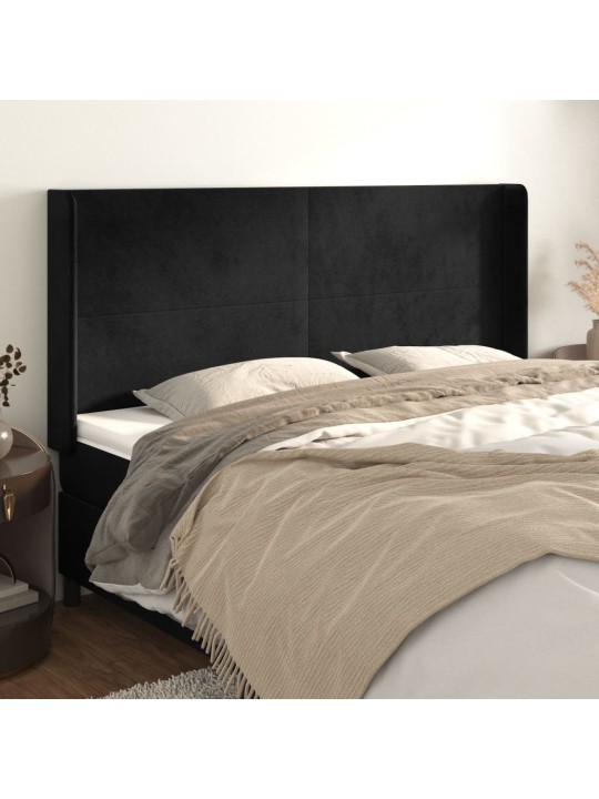 Voodipeats servadega, must, 163x16x118/128 cm, samet