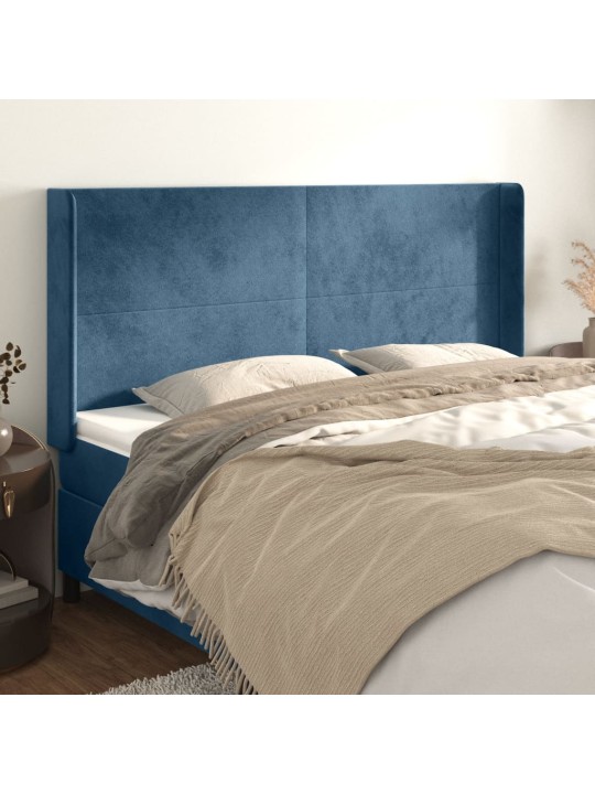 Voodipeats servadega, tumesinine, 163x16x118/128 cm, samet