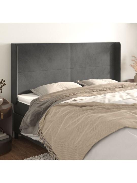 Voodipeats servadega, tumehall, 183x16x118/128 cm, samet