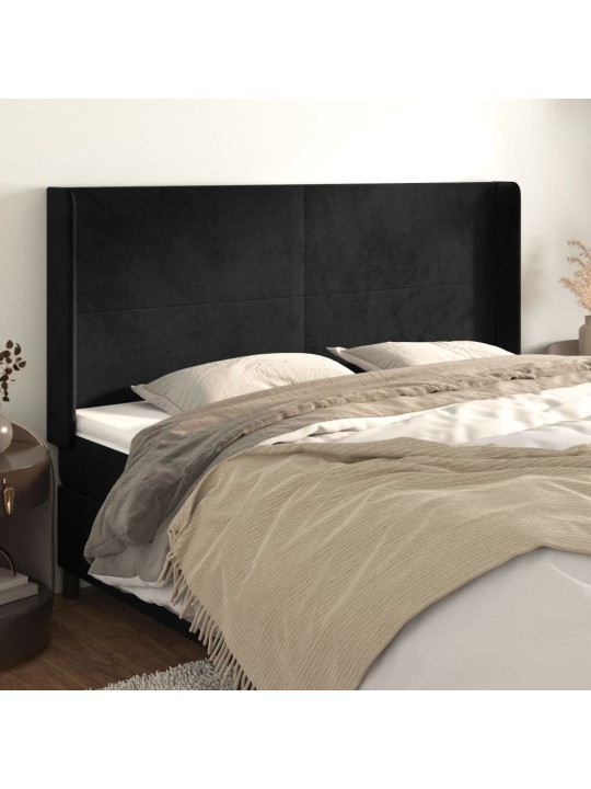 Voodipeats servadega, must, 183x16x118/128 cm, samet
