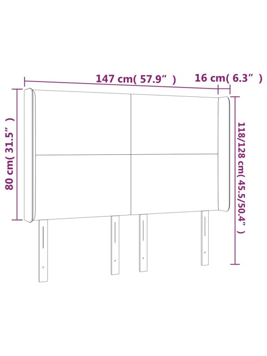 Voodipeats servadega, valge, 147x16x118/128 cm, kunstnahk