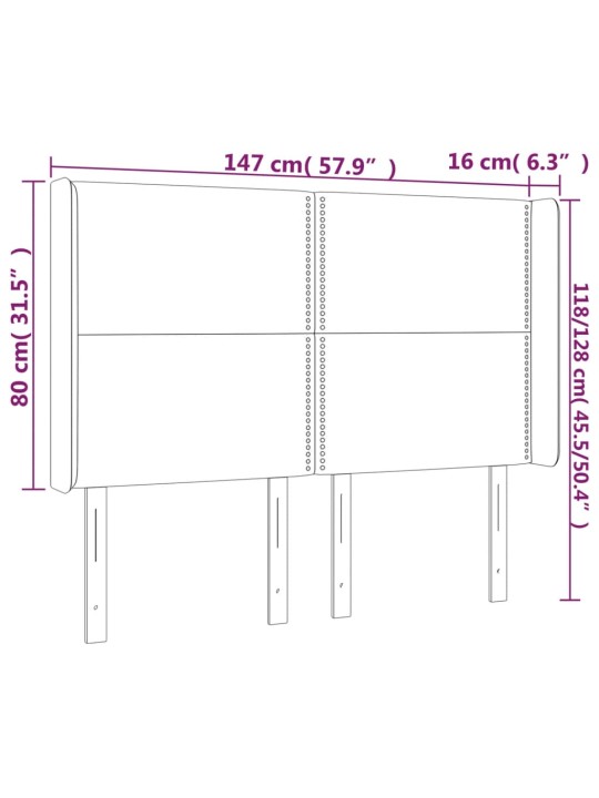 Voodipeats servadega, helehall, 147x16x118/128 cm, samet