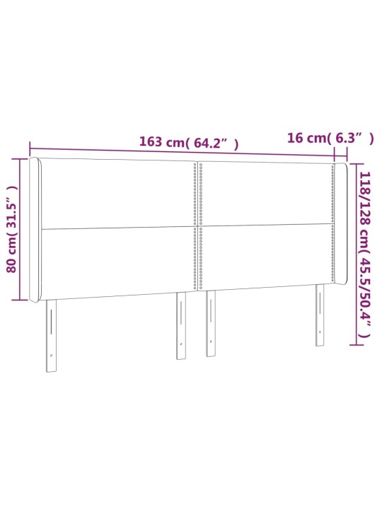 Voodipeats servadega, tumehall, 163x16x118/128 cm, samet