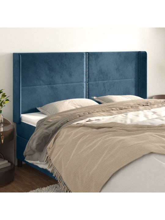 Voodipeats servadega, tumesinine, 163x16x118/128 cm, samet