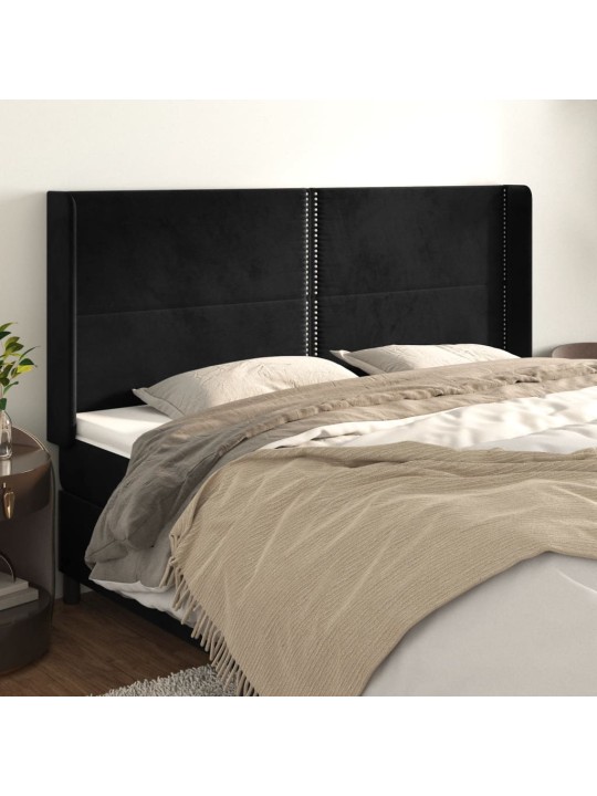 Voodipeats servadega, must, 183x16x118/128 cm, samet