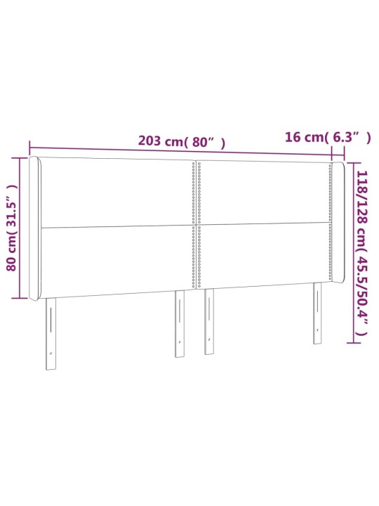 Voodipeats servadega, helehall, 203x16x118/128 cm, samet